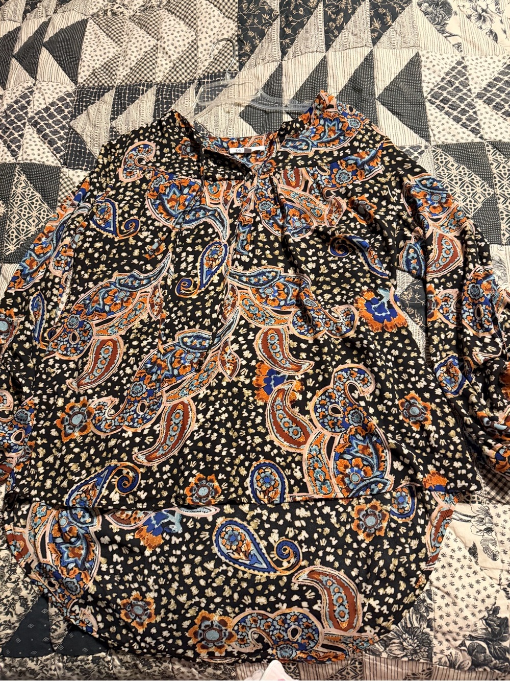 DR2 Black Paisley Blouse with Blue & Orange Accents